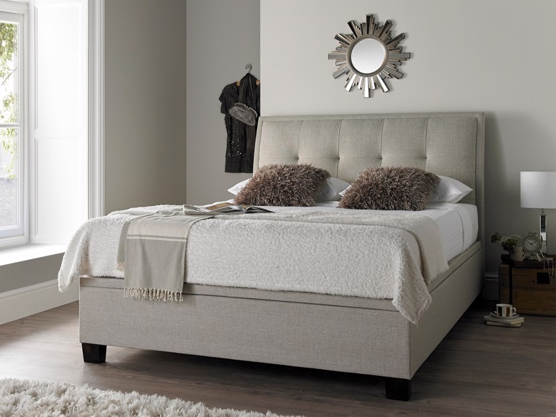 Land Of Beds Kennedy Oatmeal Fabric Ottoman Bed1