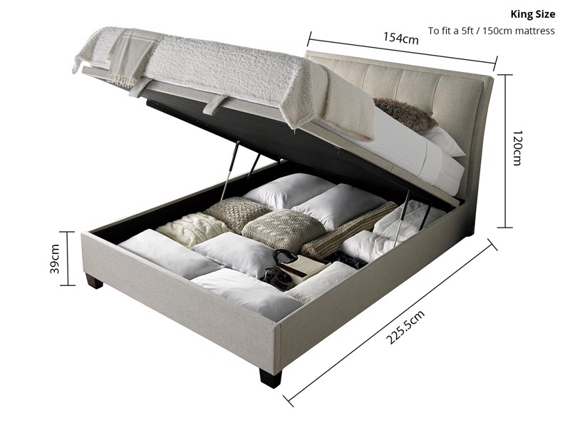 Land Of Beds Kennedy Oatmeal Fabric Ottoman Bed7