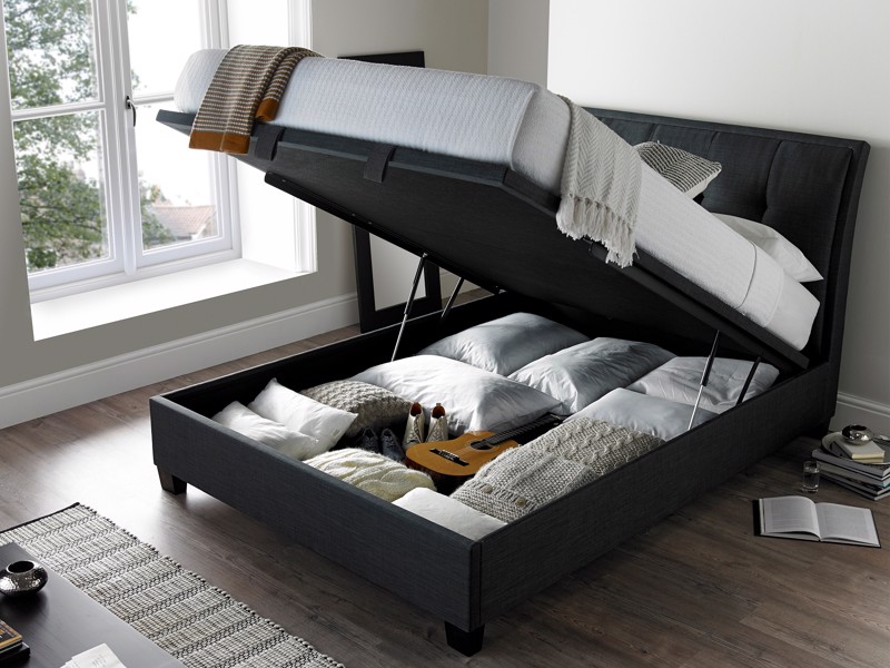 Land Of Beds Kennedy Slate Fabric Ottoman Bed3