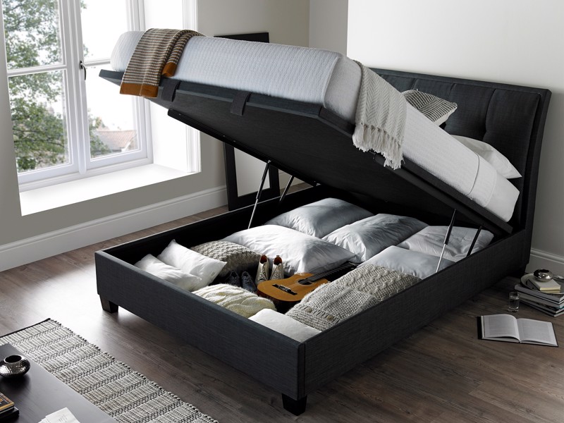 Land Of Beds Kennedy Slate Fabric Ottoman Bed2