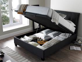 Land Of Beds Kennedy Slate Fabric Ottoman Bed2
