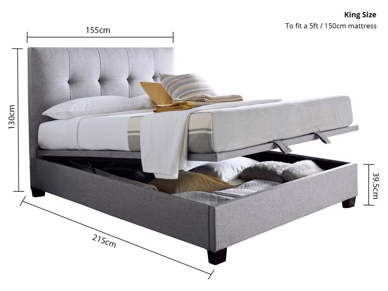 Land Of Beds Jefferson Marbella Grey Fabric King Size Ottoman Bed6