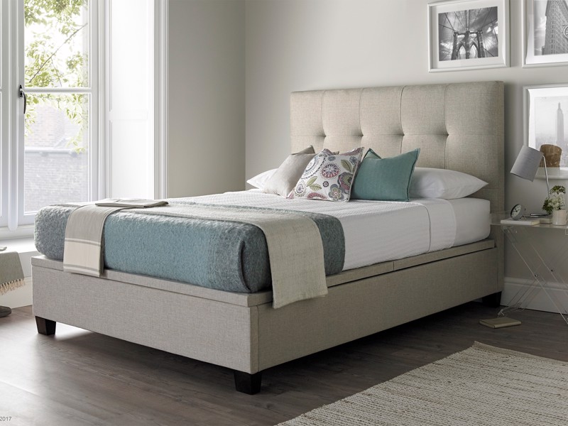 Land Of Beds Jefferson Oatmeal Fabric Super King Size Ottoman Bed1