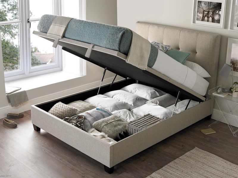 Land Of Beds Jefferson Oatmeal Fabric Super King Size Ottoman Bed3