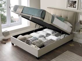 Land Of Beds Jefferson Oatmeal Fabric Ottoman Bed2