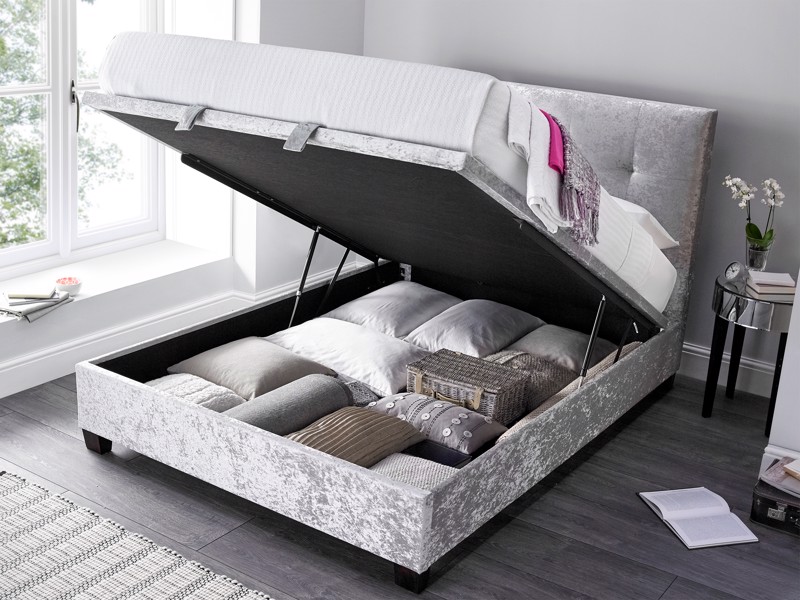 Land Of Beds Jefferson Silver Fabric Ottoman Bed3
