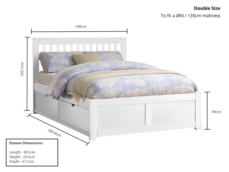 Land Of Beds Pentre Fixed Drawer White Wooden Bed Frame4