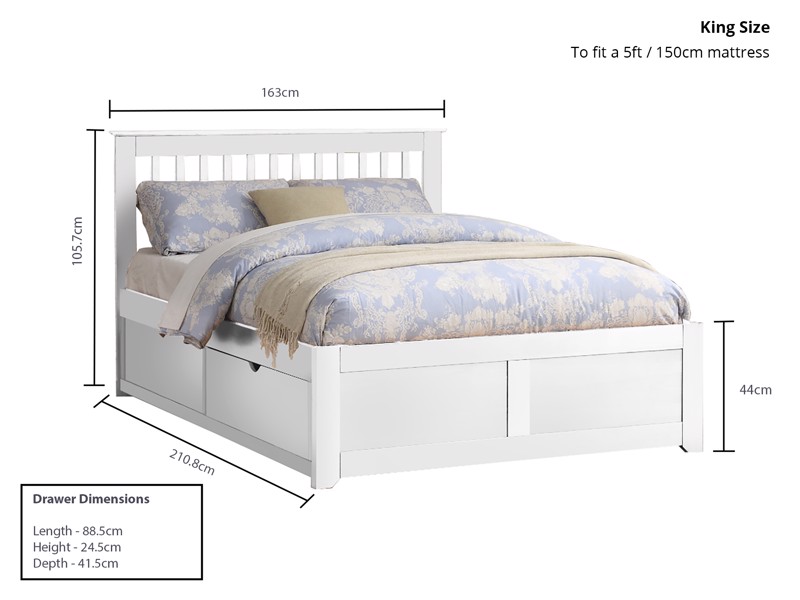 Land Of Beds Pentre Fixed Drawer White Wooden Bed Frame5