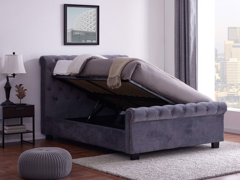 Land Of Beds Roseberry Grey Fabric King Size Ottoman Bed2
