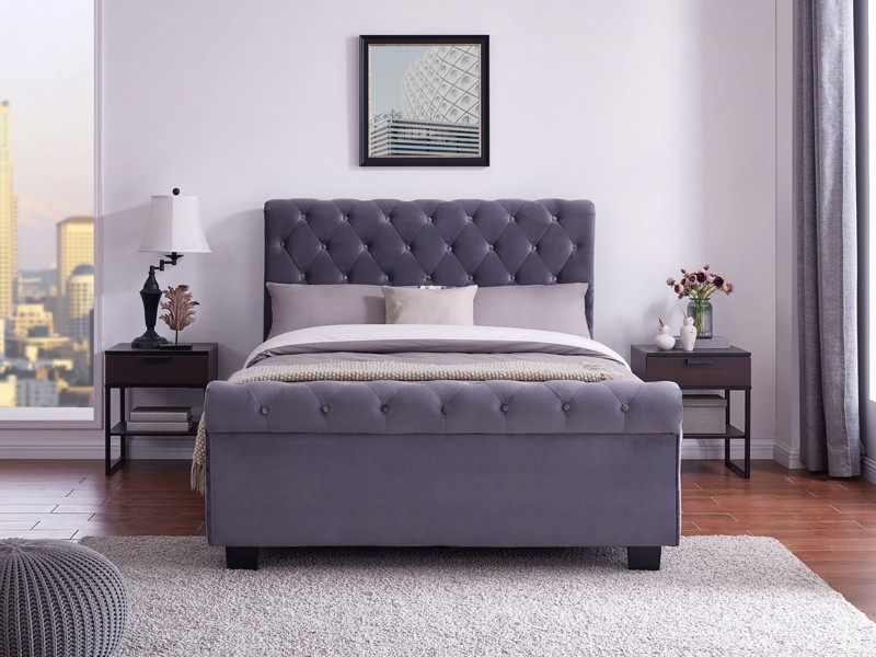 Land Of Beds Roseberry Grey Fabric King Size Ottoman Bed4