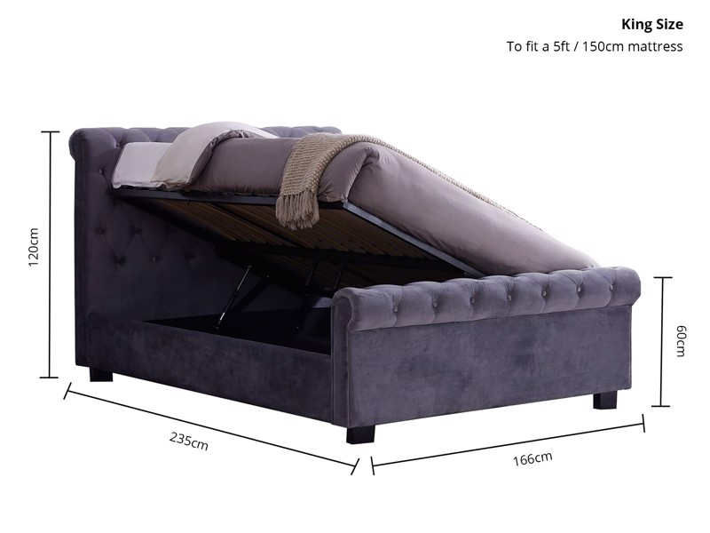 Land Of Beds Roseberry Grey Fabric King Size Ottoman Bed6