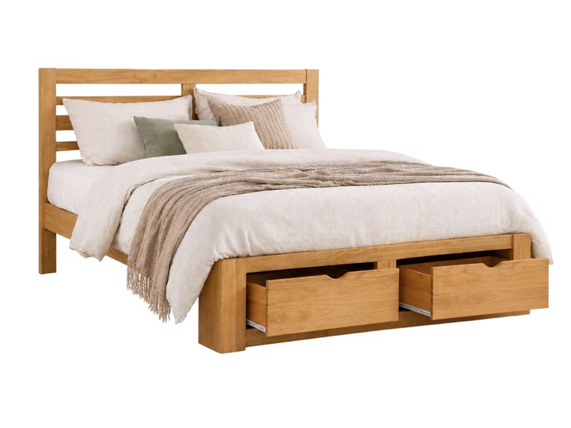 Land Of Beds Sydney Oak Finish Wooden Bed Frame4