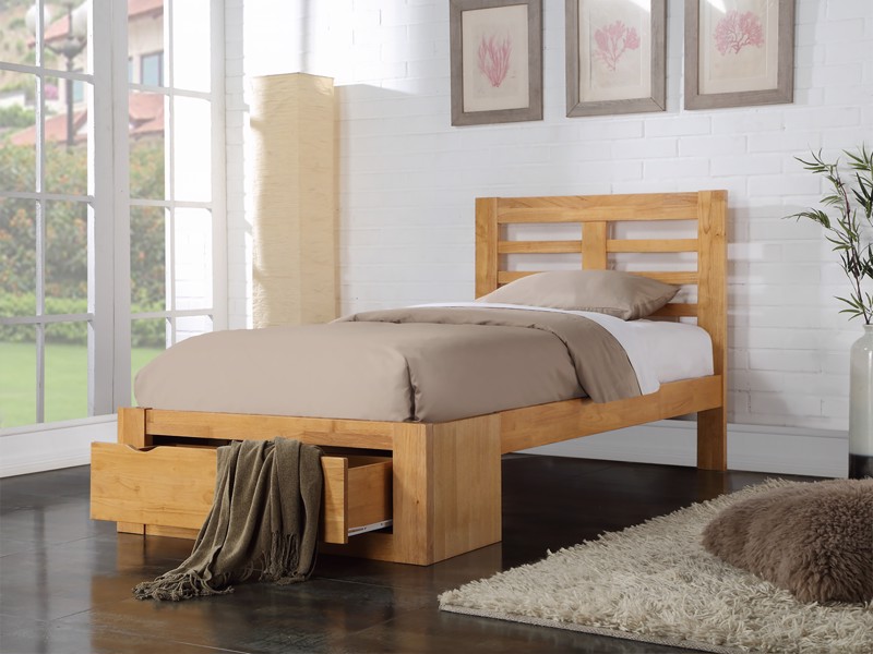 Land Of Beds Sydney Oak Finish Wooden Bed Frame2