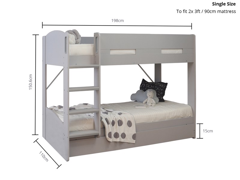 Land Of Beds Devonport Grey Wooden Bunk Bed4