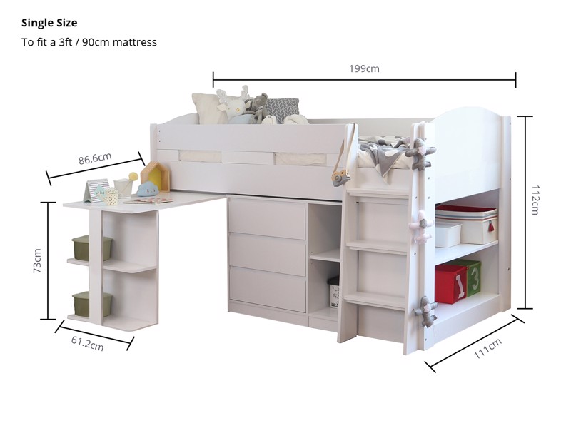 Land Of Beds Devonport White Wooden Mid Sleeper Childrens Bed5