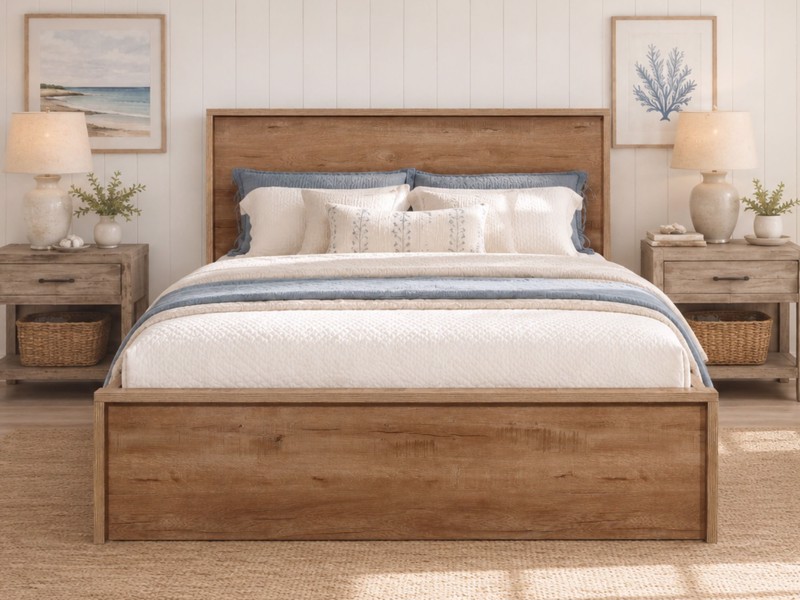 Land Of Beds Mars Oak Finish Wooden Bed Frame2