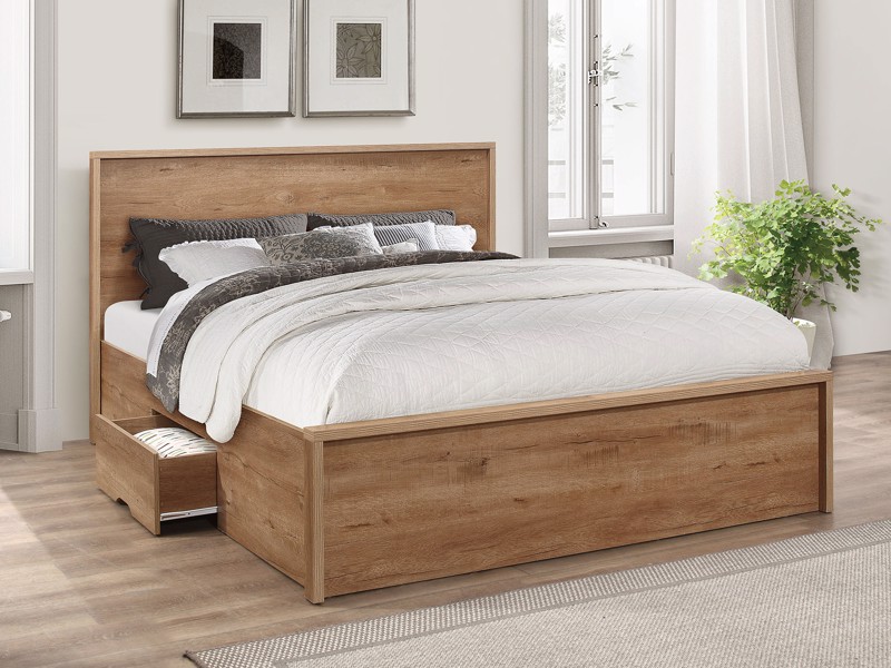 Land Of Beds Mars Oak Finish Wooden Double Bed Frame1