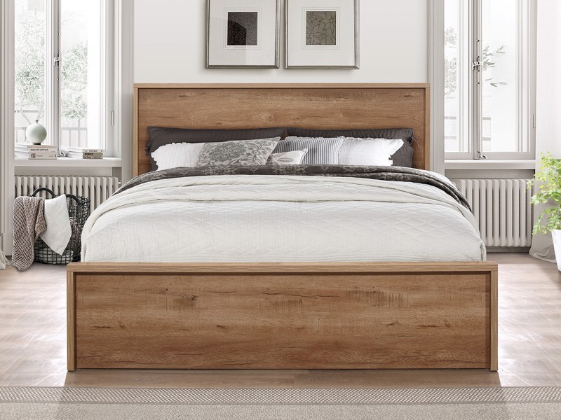 Land Of Beds Mars Oak Finish Wooden Double Bed Frame4