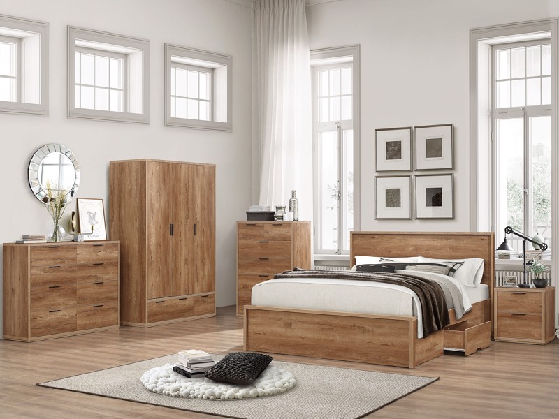 Land Of Beds Mars Oak Finish Wooden Double Bed Frame5