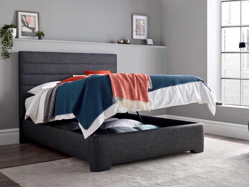 Land Of Beds Harding Slate Fabric Super King Size Ottoman Bed3