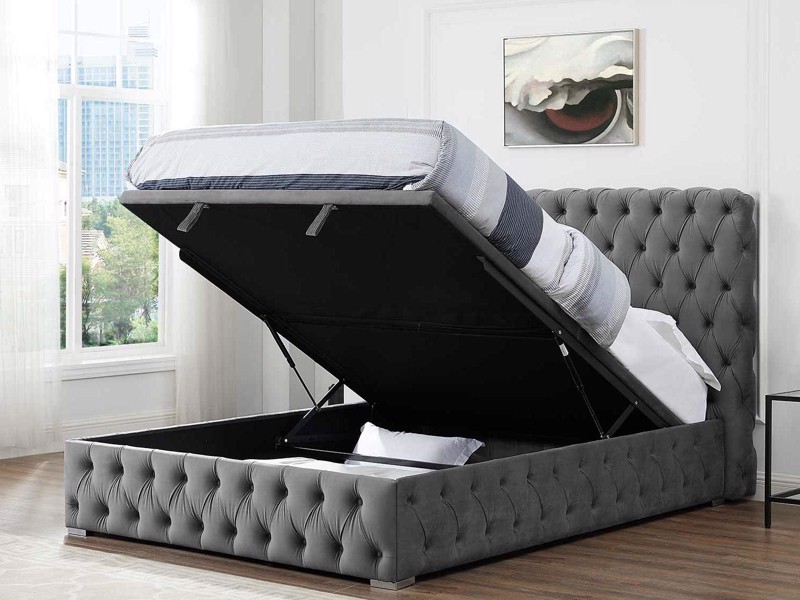 Land Of Beds Mayfair Grey Fabric Ottoman Bed2