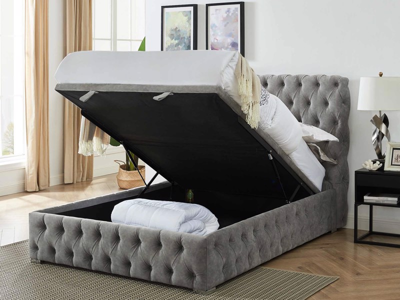 Land Of Beds Mayfair Silver Fabric Super King Size Ottoman Bed2