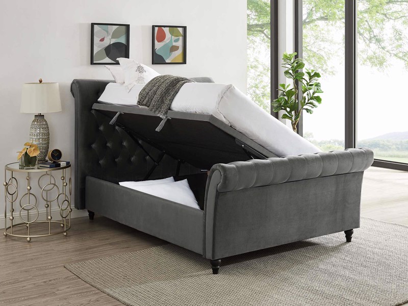 Land Of Beds Oxford Smoke Fabric Ottoman Bed2