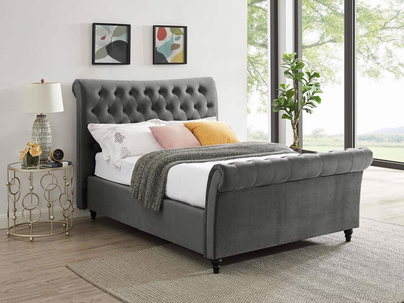 Land Of Beds Oxford Smoke Fabric Super King Size Ottoman Bed1