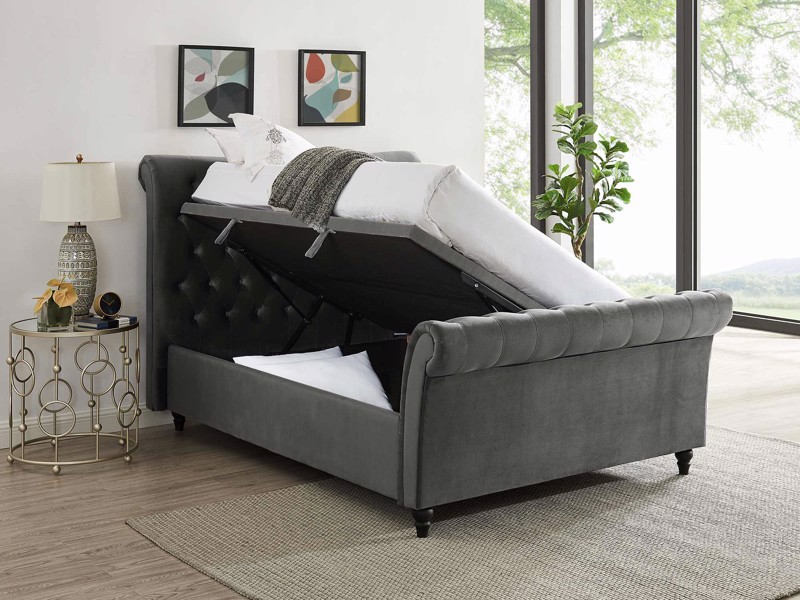 Land Of Beds Oxford Smoke Fabric Super King Size Ottoman Bed2