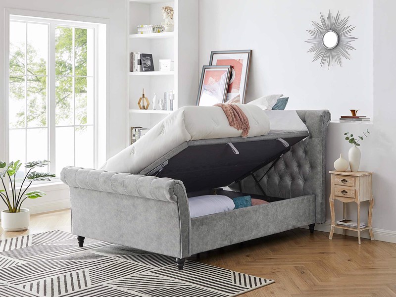 Land Of Beds Oxford Silver Grey Fabric King Size Ottoman Bed2