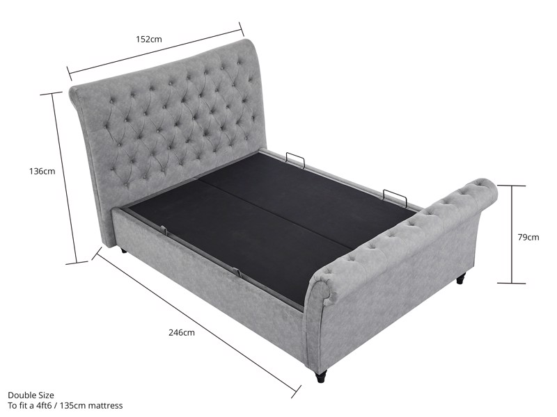 Land Of Beds Oxford Silver Grey Fabric King Size Ottoman Bed8