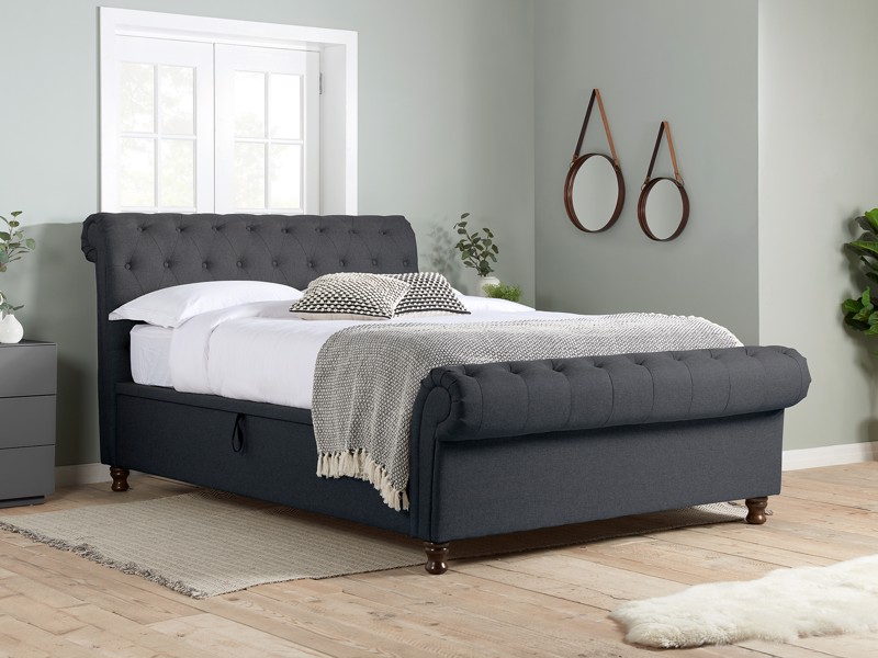 Land Of Beds Alexandra Charcoal Fabric Side Opening Super King Size Ottoman Bed1