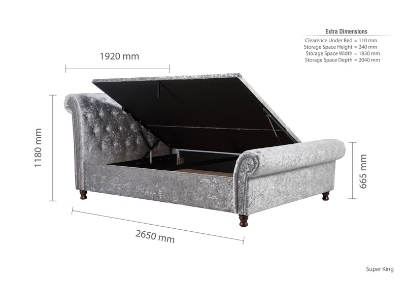 Land Of Beds Alexandra Grey Steel Fabric Side Opening King Size Ottoman Bed10
