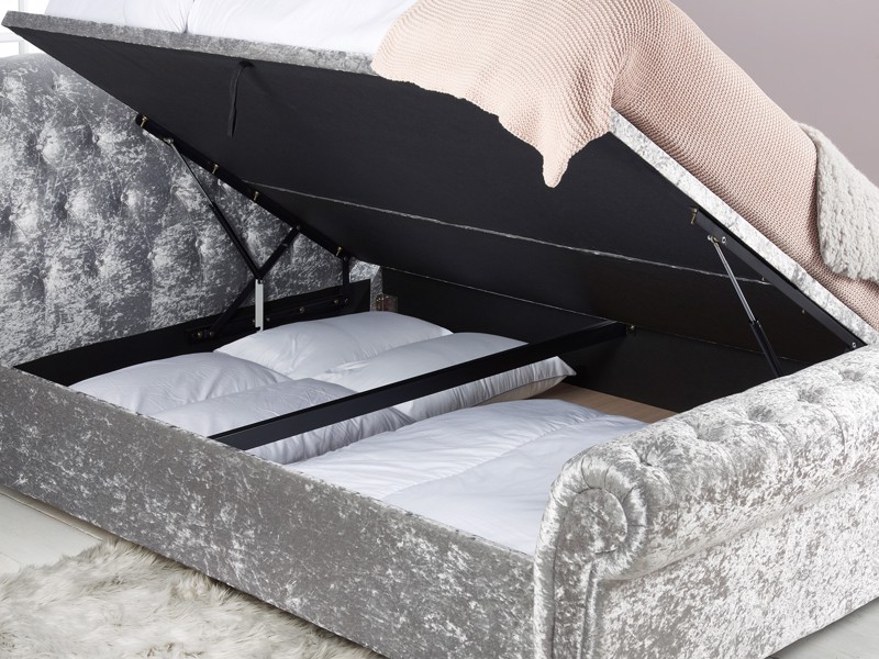 Land Of Beds Alexandra Grey Steel Fabric Side Opening Ottoman Bed4