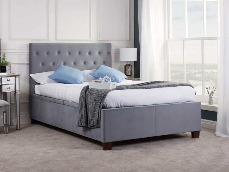 Land Of Beds Carleton Grey Fabric End Opening Ottoman Bed1