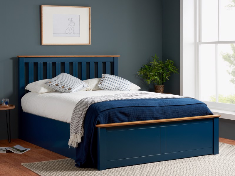 Land Of Beds Rhodes Navy Blue Wooden Small Double Ottoman Bed1