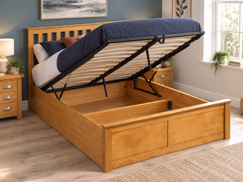 Land Of Beds Rhodes Oak Wooden Ottoman Bed2