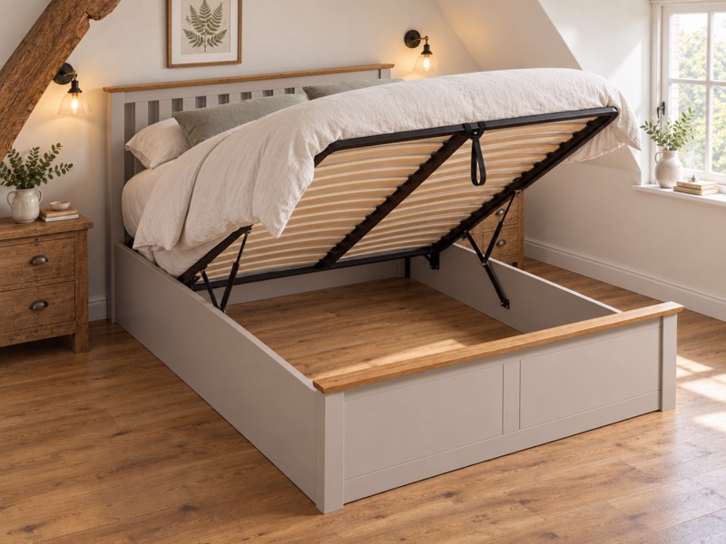 Land Of Beds Rhodes Pearl Grey Wooden Ottoman Bed2