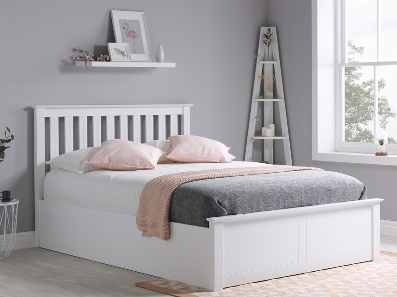Land Of Beds Rhodes White Wooden Ottoman Bed1