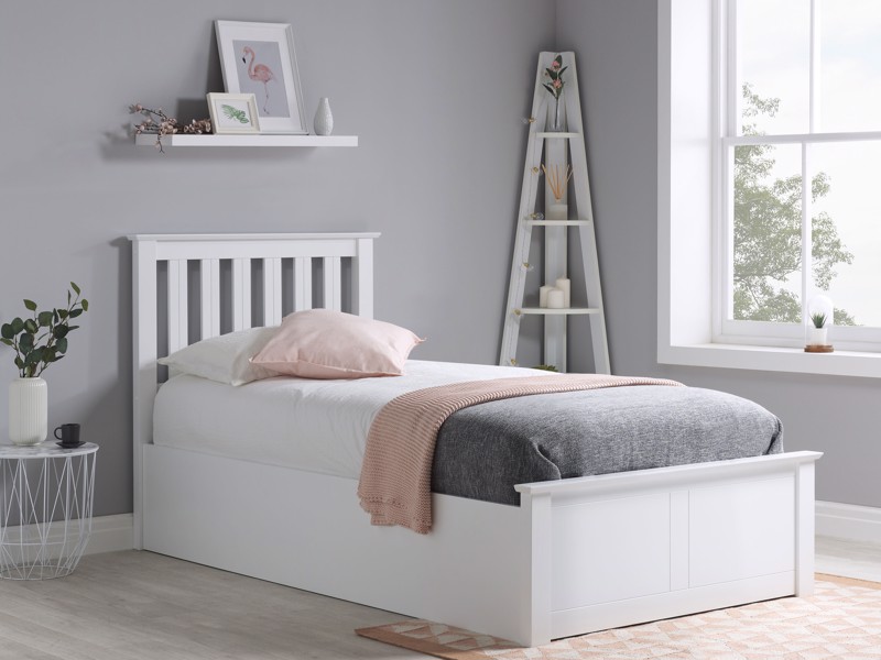 Land Of Beds Rhodes White Wooden Double Ottoman Bed2
