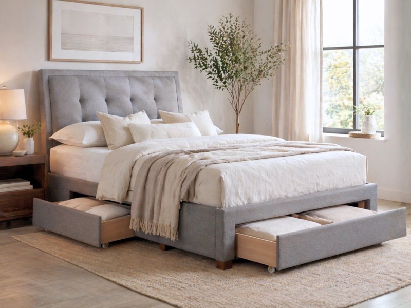 Land Of Beds Campbell Grey Fabric Bed Frame2