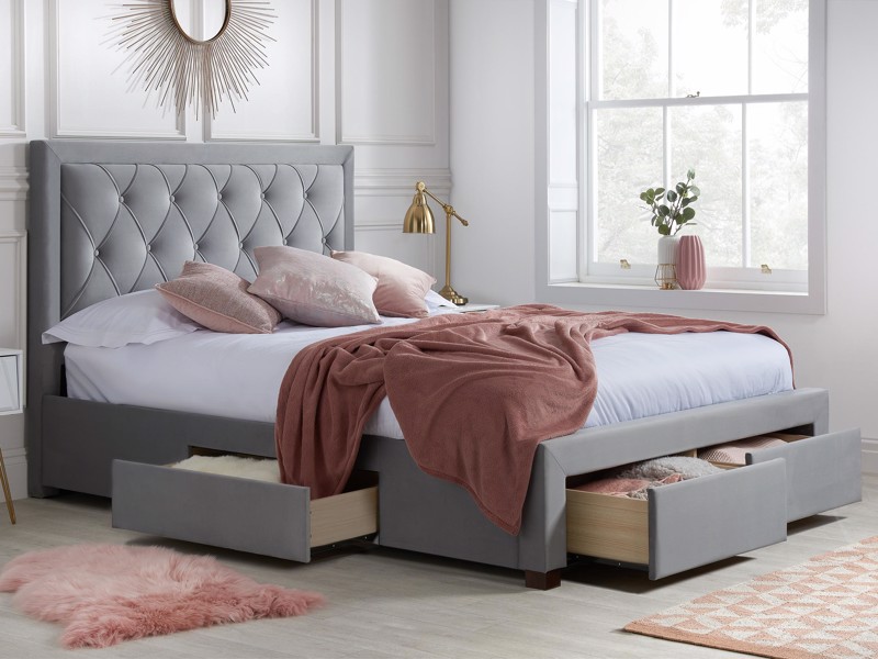 Land Of Beds Santorini Grey Fabric King Size Bed Frame1