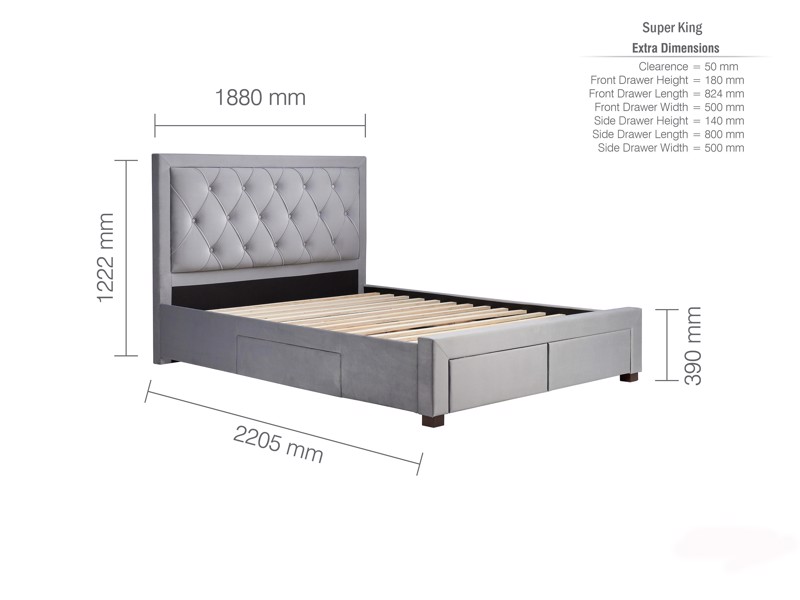 Land Of Beds Santorini Grey Fabric King Size Bed Frame9