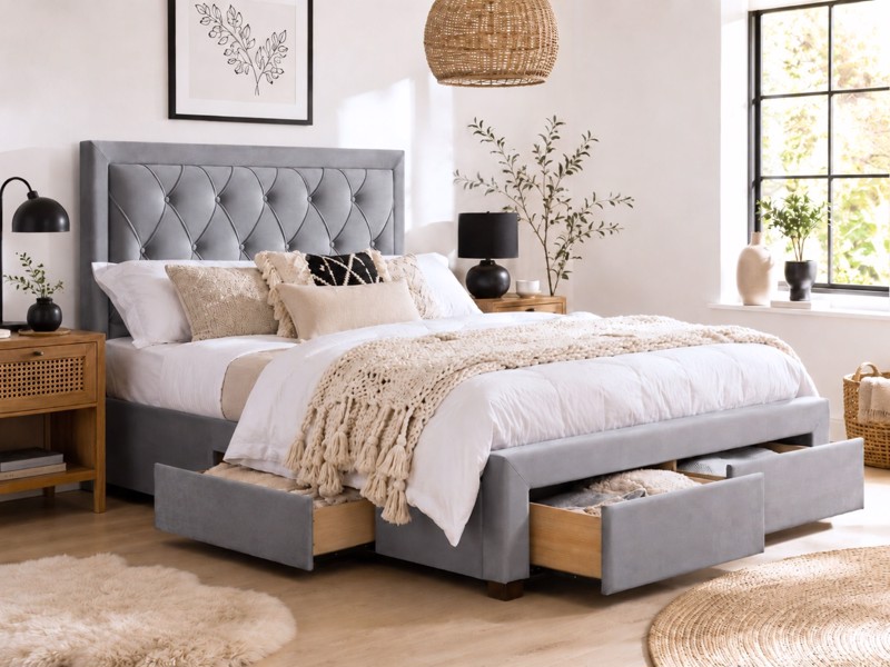 Land Of Beds Santorini Grey Fabric Bed Frame1