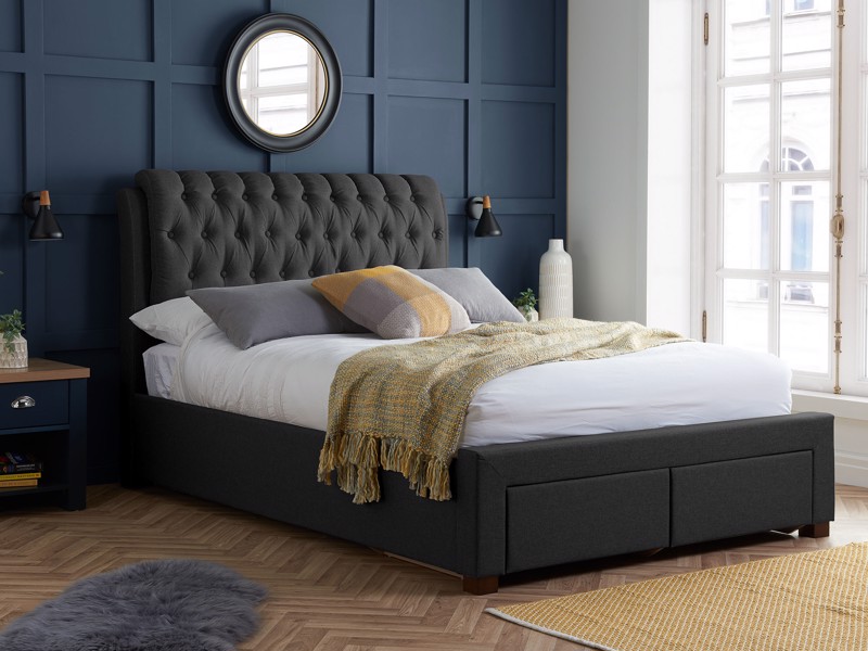 Land Of Beds Athens Charcoal Fabric Double Bed Frame7