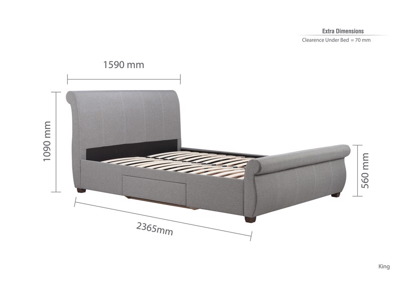 Land Of Beds Kyra Grey Fabric Bed Frame8