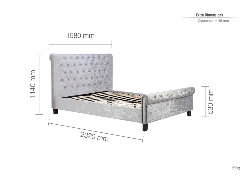 Land Of Beds Rhapsody Silver Grey Fabric King Size Bed Frame9