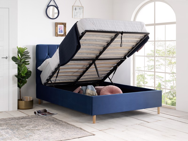 Land Of Beds Tempo Blue Fabric Ottoman Bed2