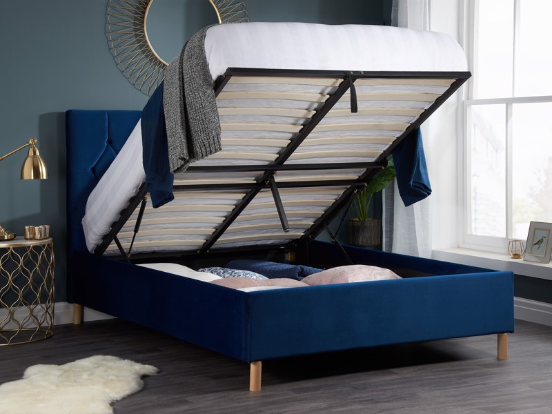 Land Of Beds Tempo Blue Fabric Small Double Ottoman Bed4
