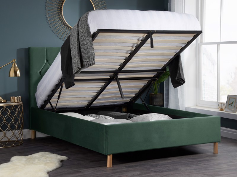 Land Of Beds Tempo Green Fabric King Size Ottoman Bed4